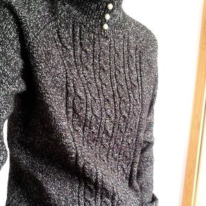 Grey knit sweater pearls on collar hardly worn